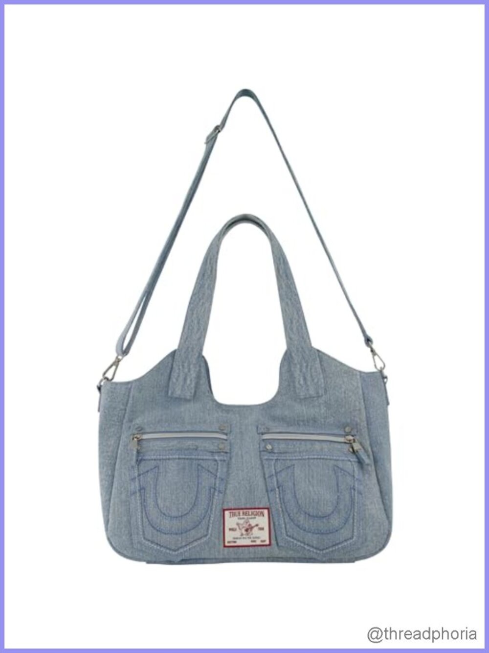 True Religion Satchel Crossbody Handbag Horseshoe Logo Stitching Purse